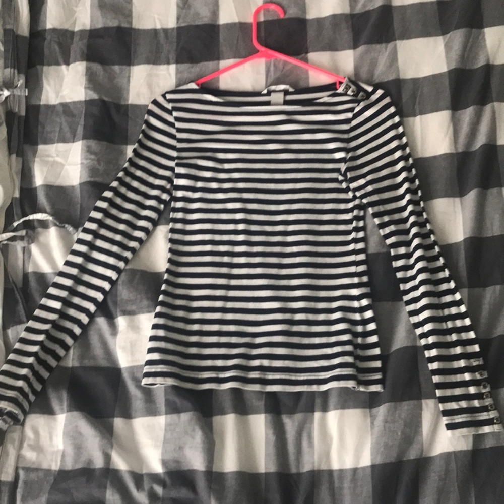 H&M Navy Blue and White Long Sleeve Top